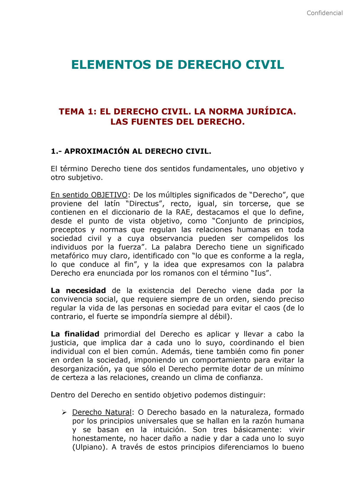 Tema 1 Derecho Civil - Tema 1 - ELEMENTOS DE DERECHO CIVIL TEMA 1: EL ...