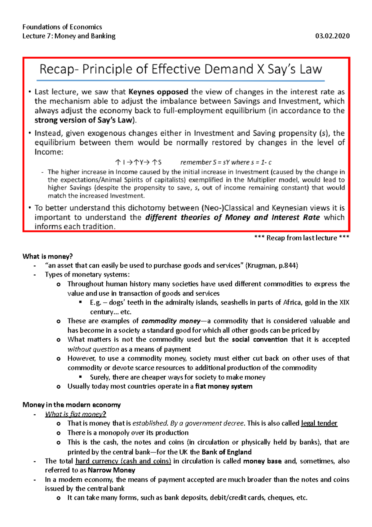 Lecture 7 Money and Banking Foundations of Economics Lecture 7