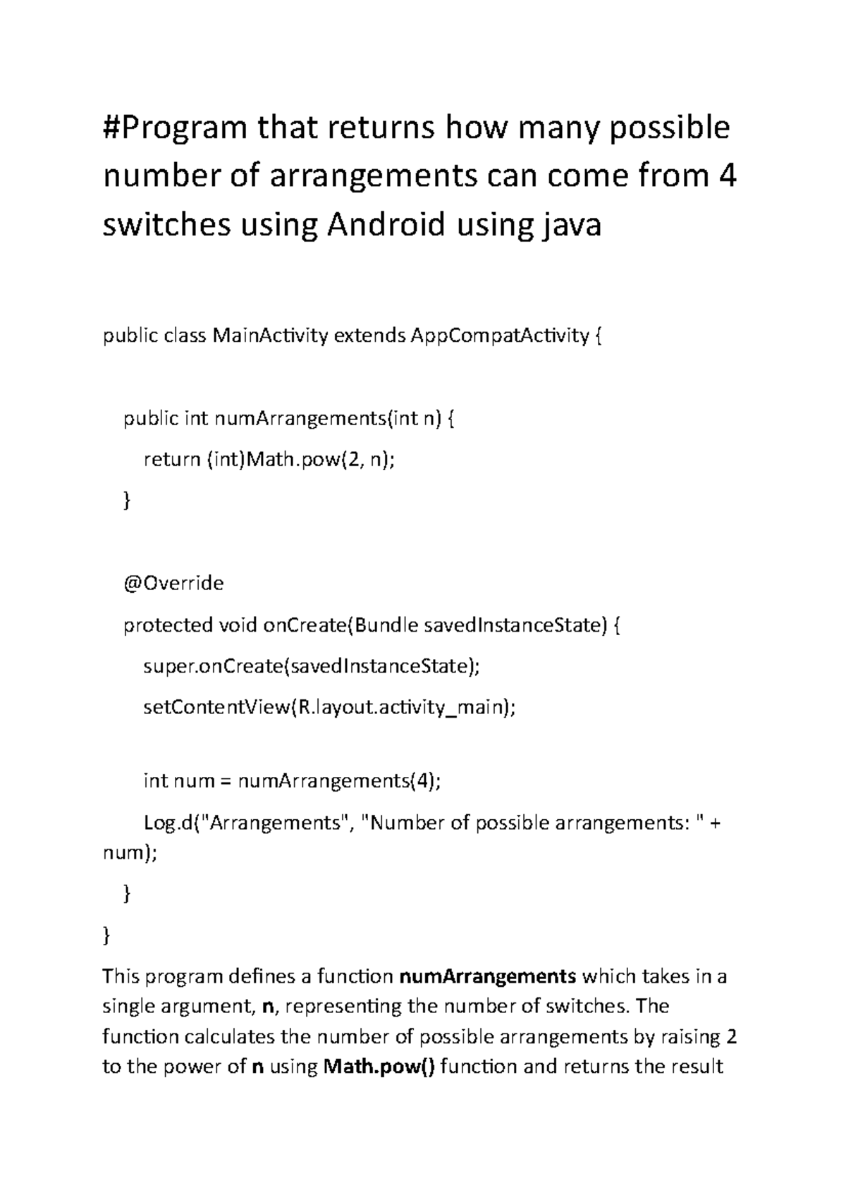 4 switches using Android using java Program that returns how many