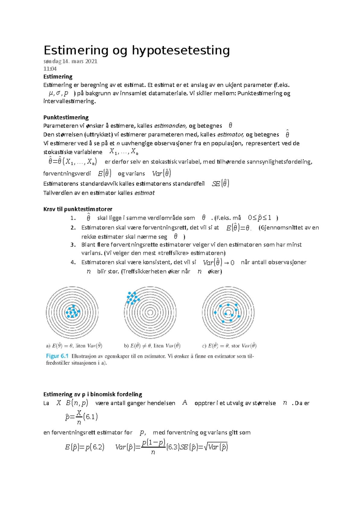 Forelesning 9 Estimering Og Hypotesetesting Studocu