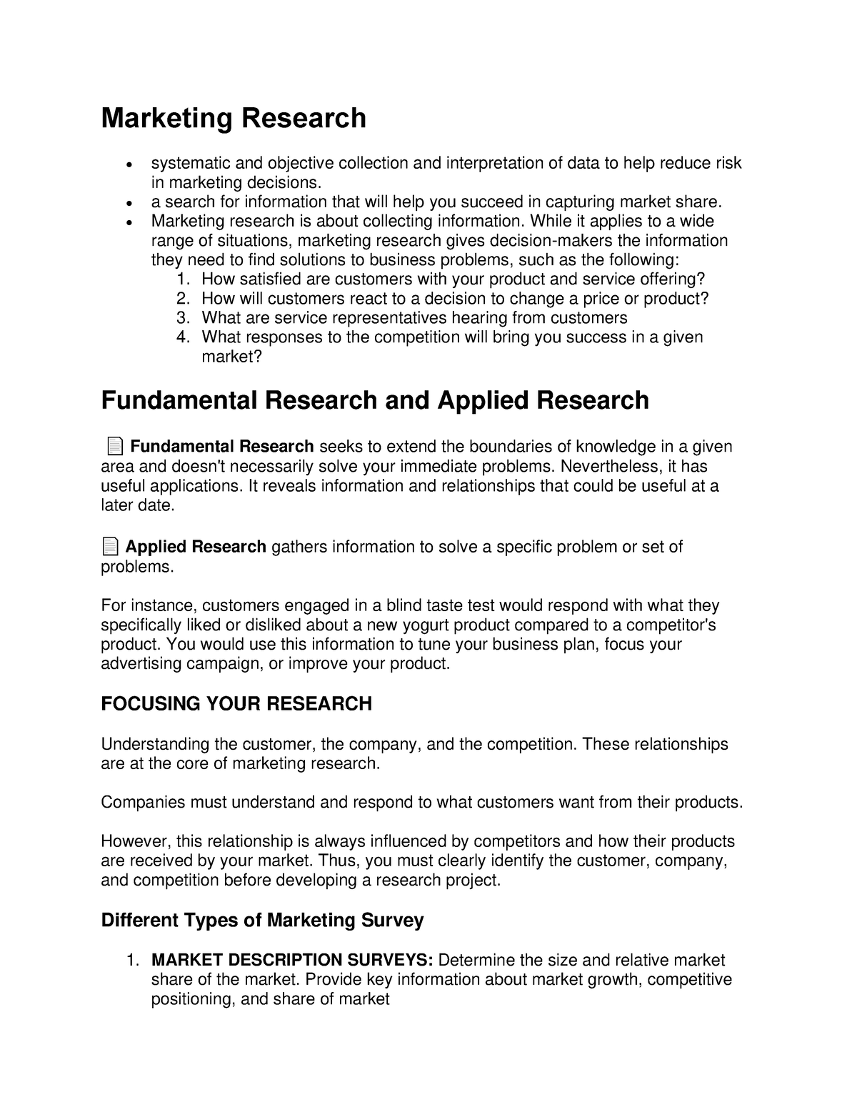 short note on marketing research system