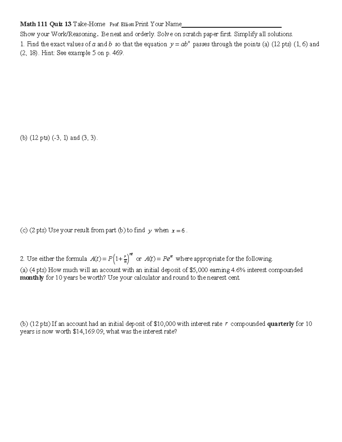 Math 111 Quiz 13 (6.1) TH F-20 -1 Mandatroy - Math 111 Quiz 13 Take ...