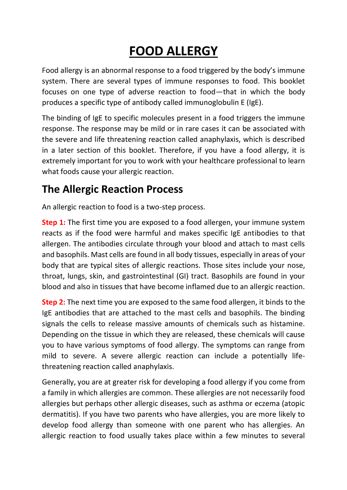 essay about food allergy