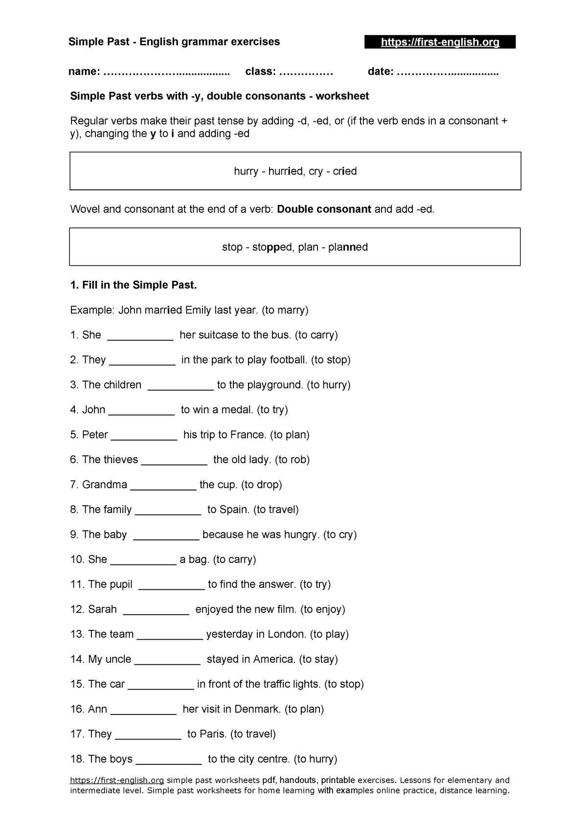 Simple past 07 double consonants worksheet - Simple Past - English ...