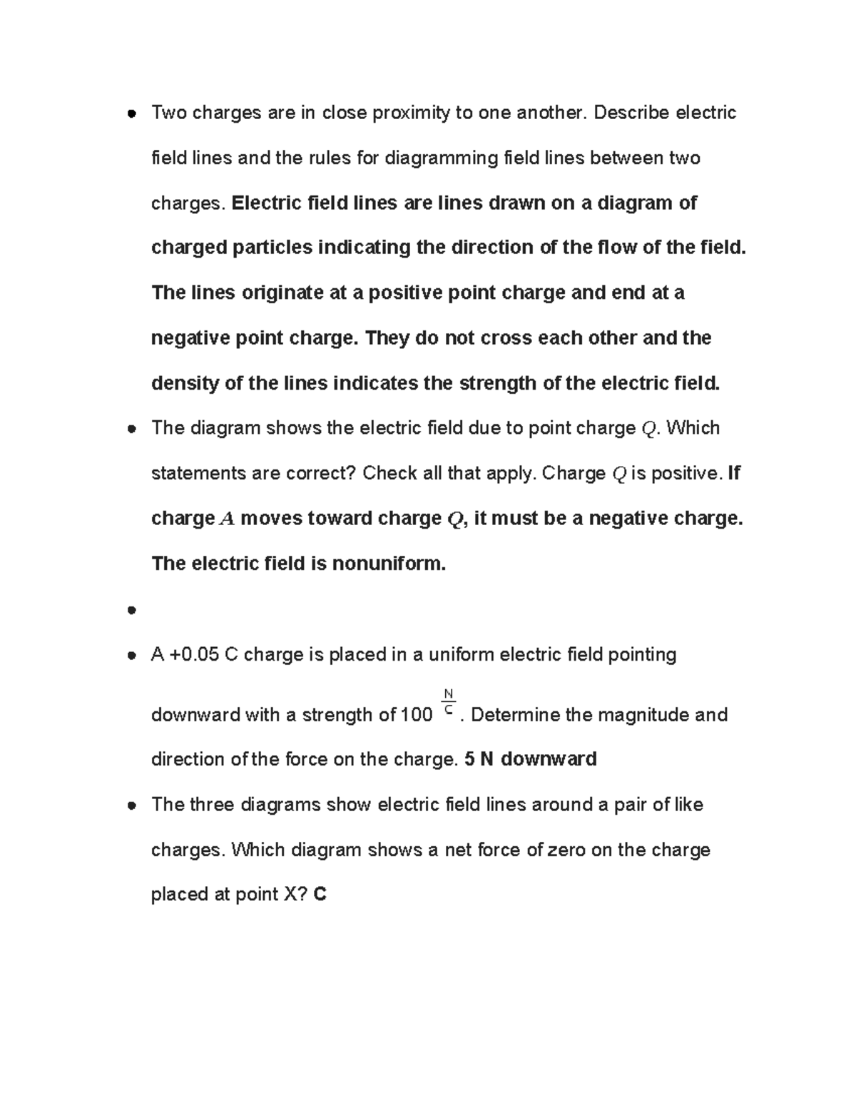 Electric Fields Assignment - Two charges are in close proximity to one ...