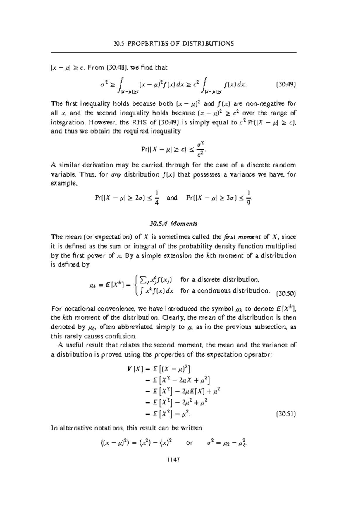 PROPERTIES OF DISTRIBUTIONS - From (30), we find that σ 2 ≥ ∫ |x−μ|≥c ...
