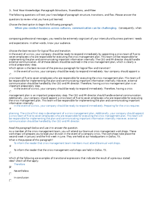 Mind Tap Ch 4 Writing Tutorial 3 Test Your Knowledge Paragraph Structure Transitions And Studocu