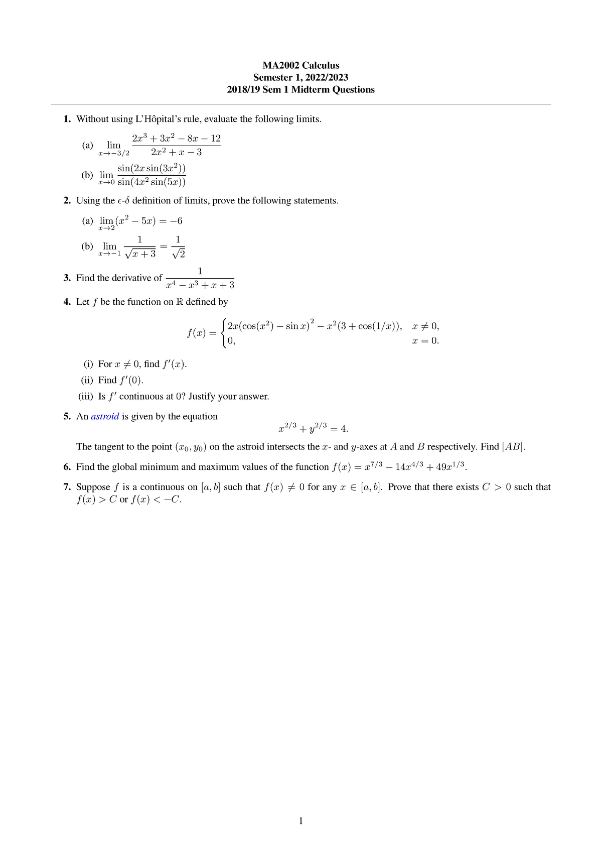 1819mids - Midterms Paper - MA2002 Calculus Semester 1, 2022/ 2018/19 ...