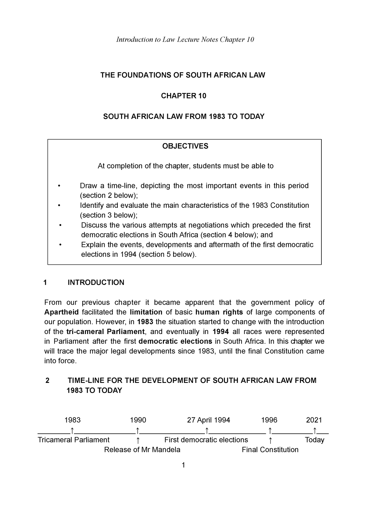 2021 Introduction To Law Chapter 10 - THE FOUNDATIONS OF SOUTH AFRICAN ...