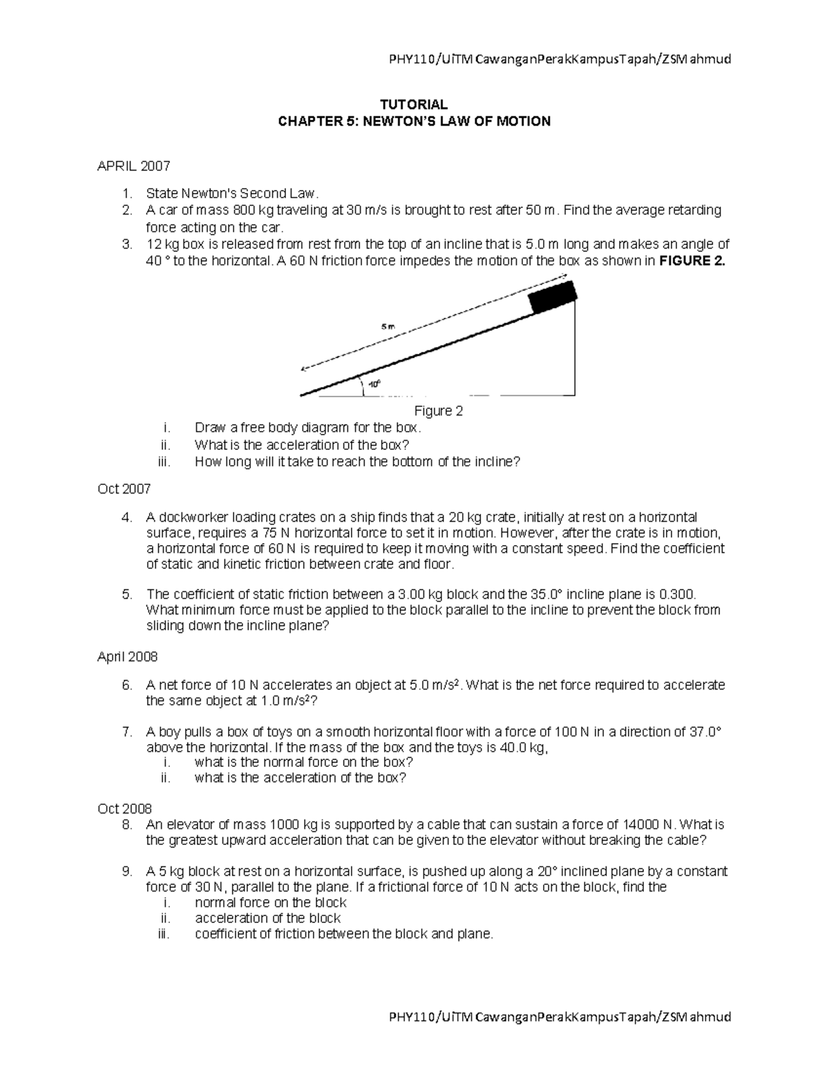 Tutorial Chapter 5 - NEWTON'S LAW OF MOTION - TUTORIAL CHAPTER 5 ...