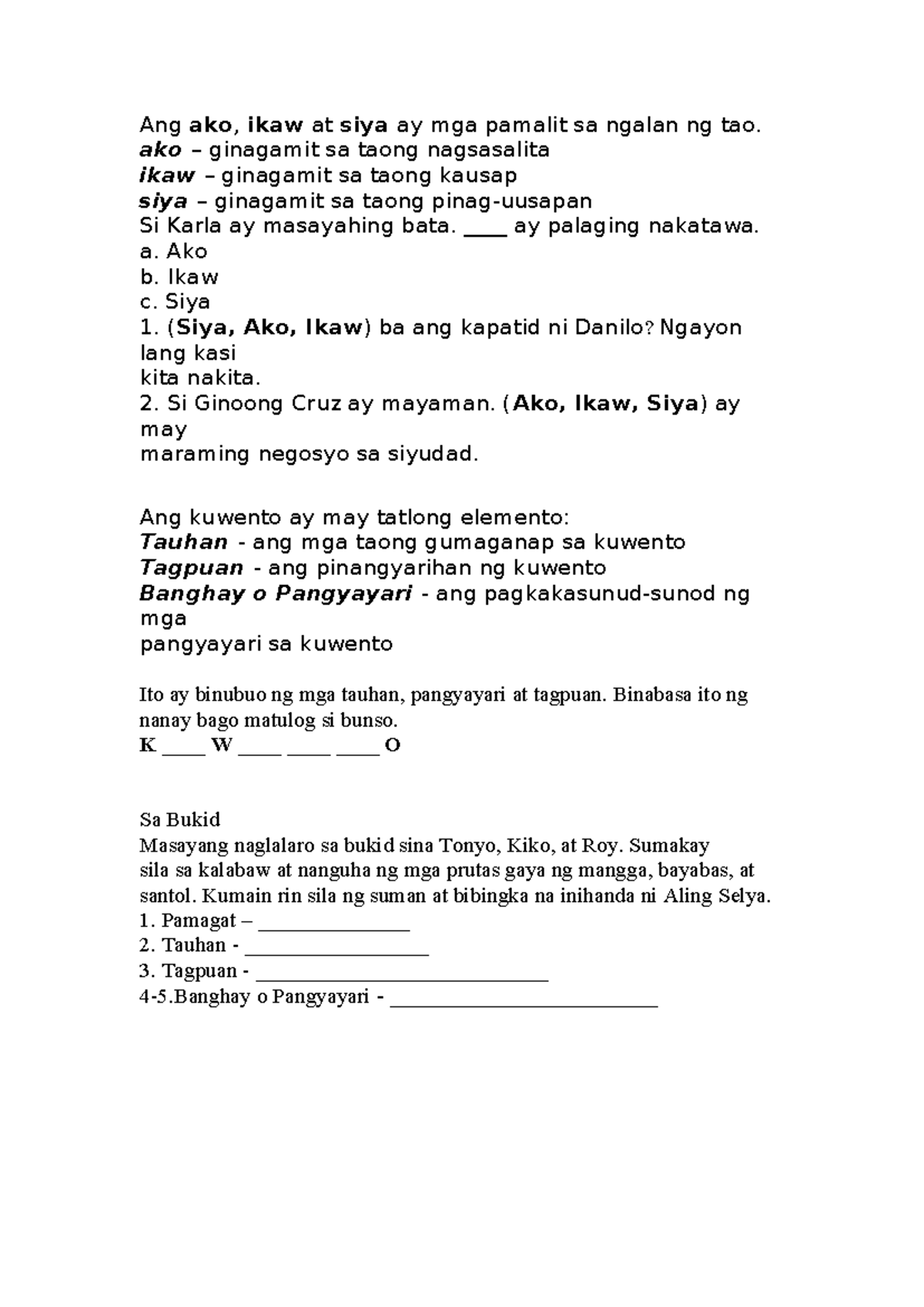 Filipino Lesson - Ang ako, ikaw at siya ay mga pamalit sa ngalan ng tao ...