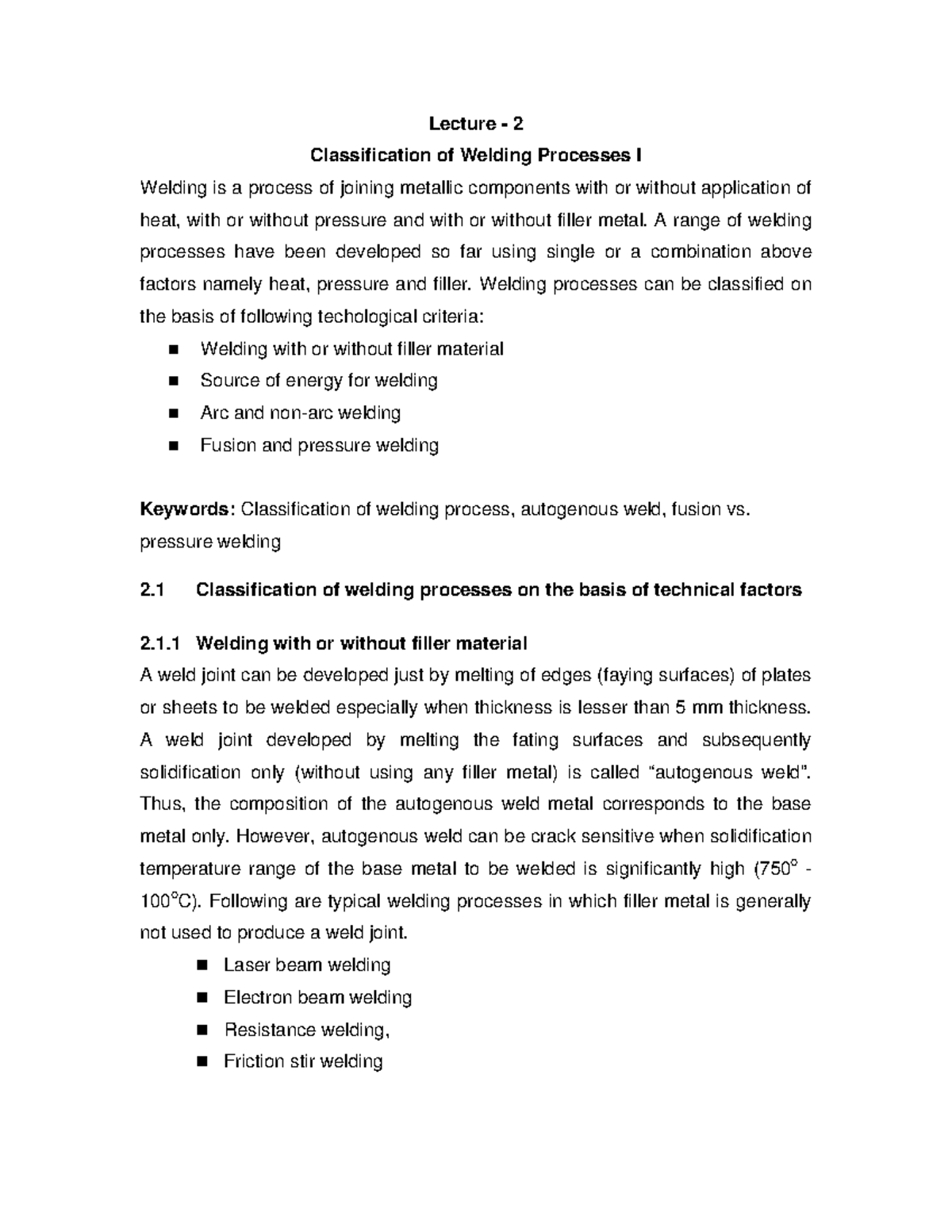 Lecture 2 Classification Of Welding Processes I Lecture 2 Lecture 2 Classification Of Welding Processes I Lecture 2