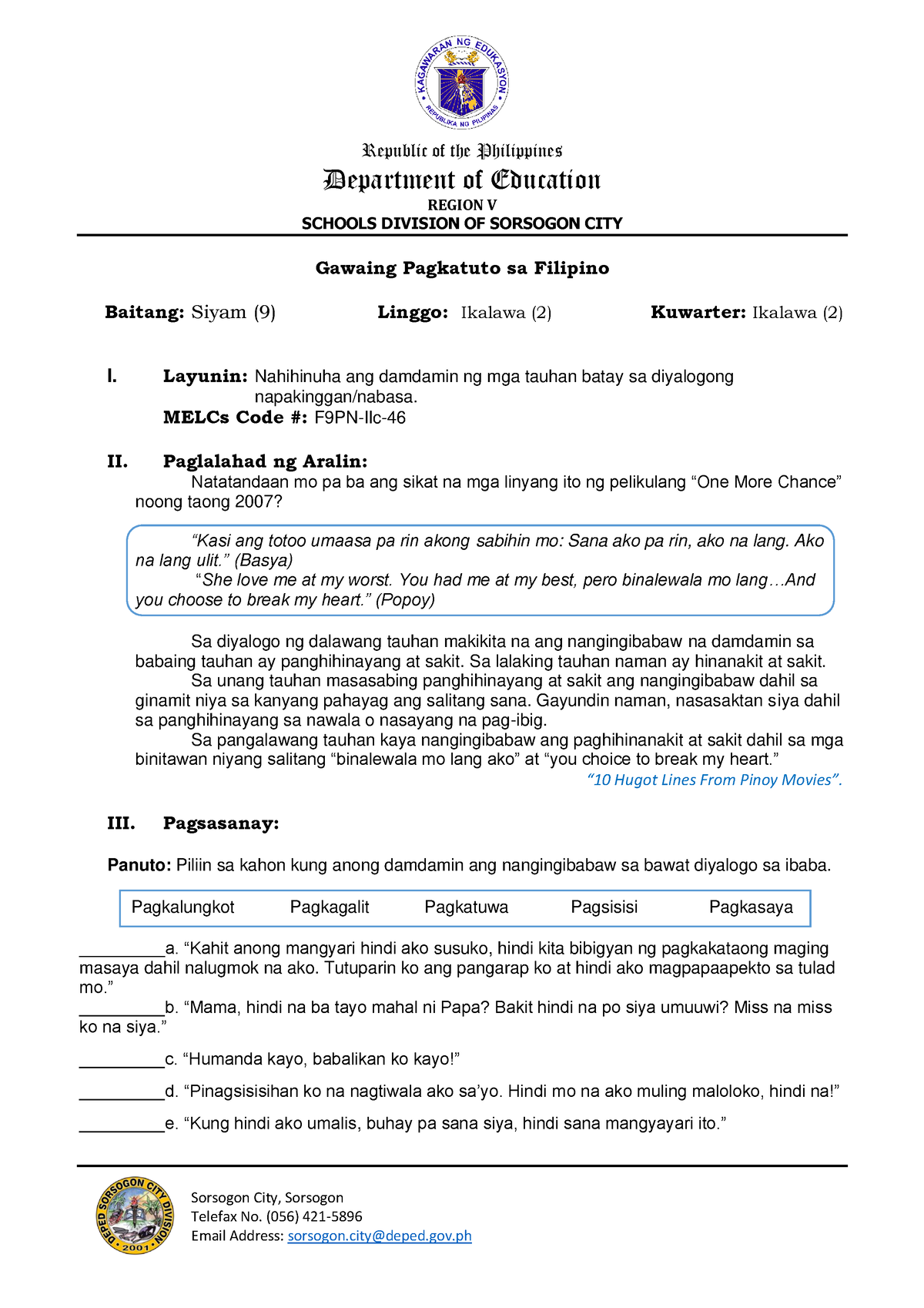 F9Q2 Activity Sheet 2 - Republic Of The Philippines Department Of ...