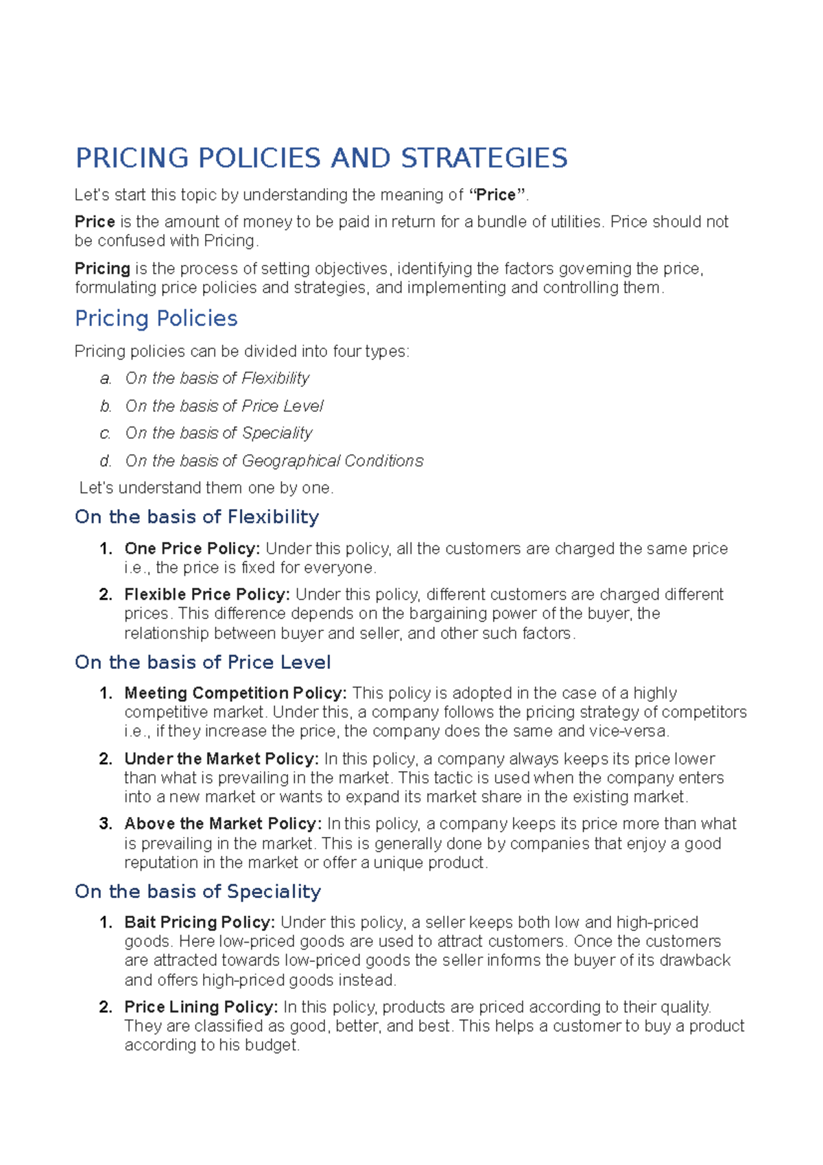 Pricing Policies AND Strategies - PRICING POLICIES AND STRATEGIES Let’s ...
