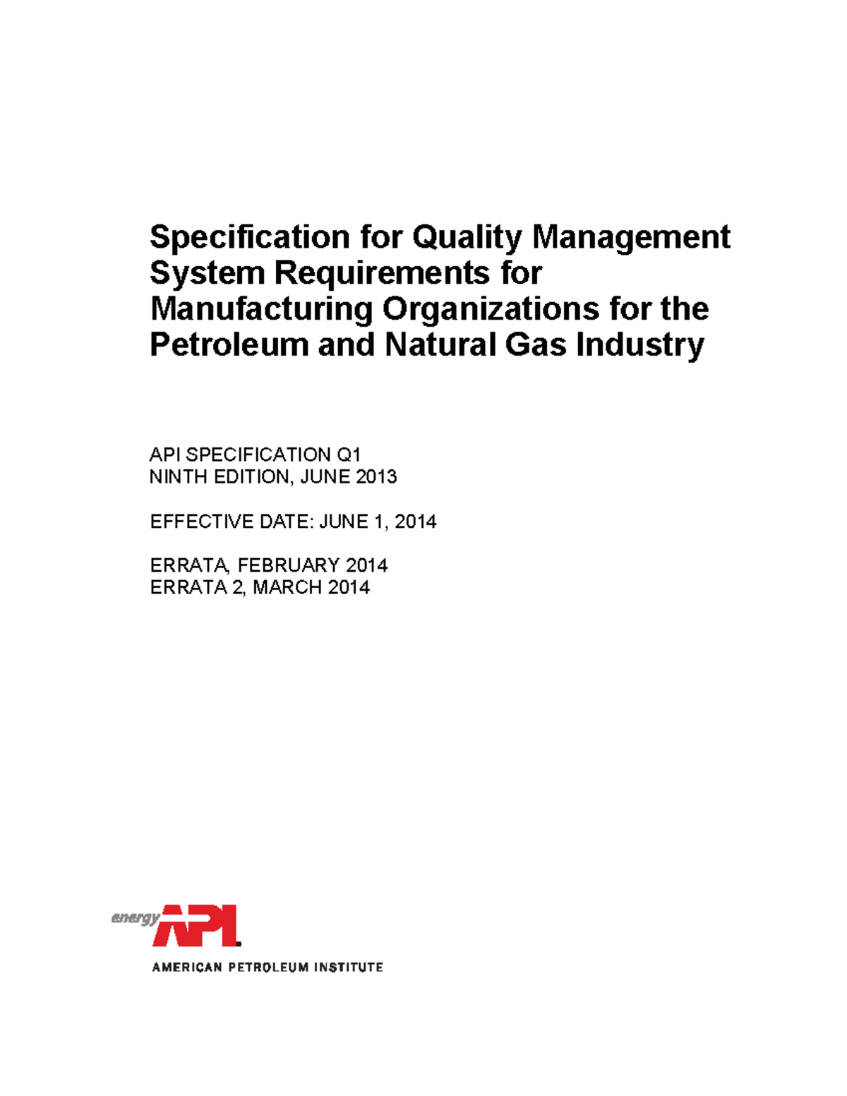 API Spec Q1 9th edition - quality API Q1 - Specification for Quality ...