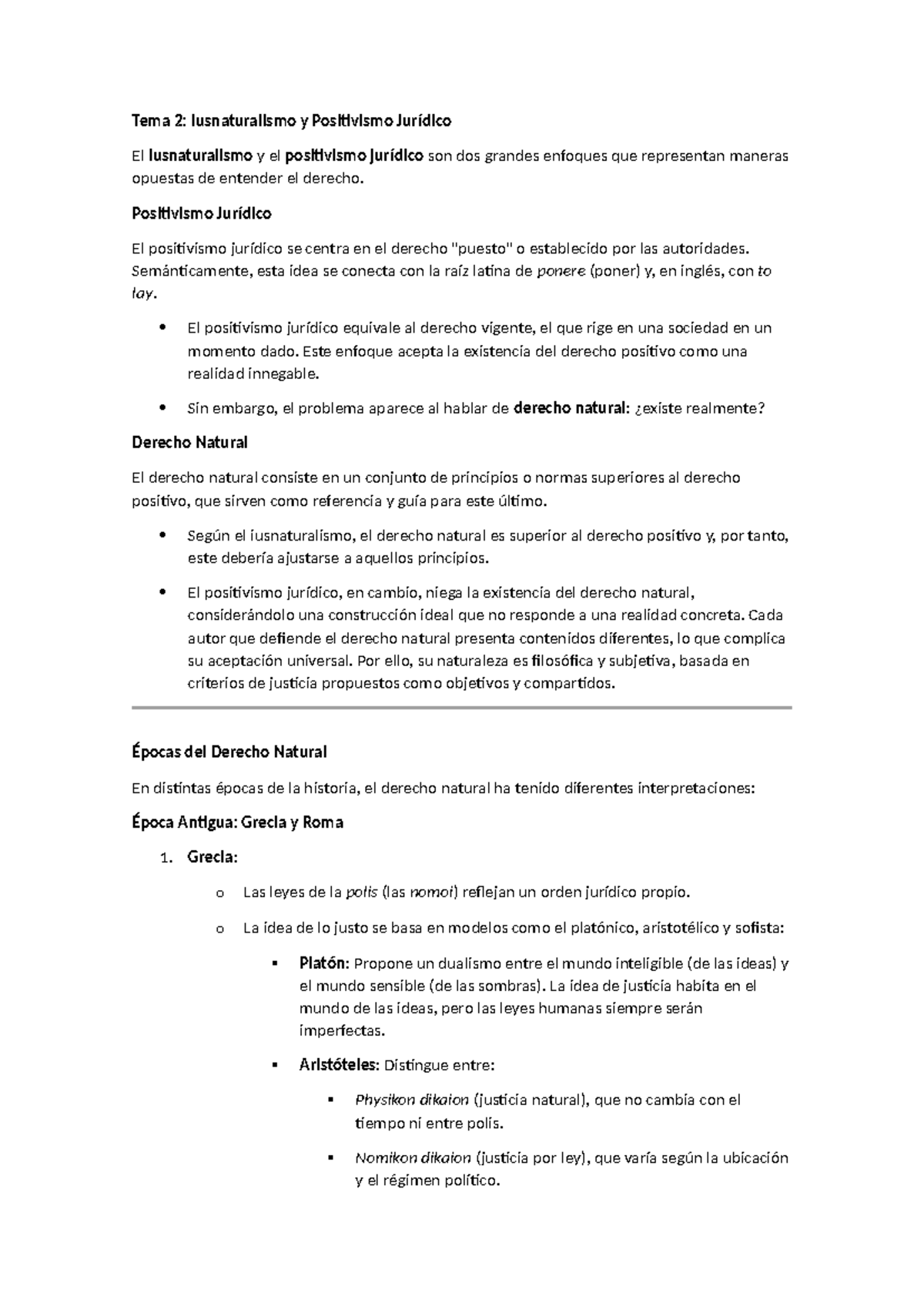 Tema 2. Teoria del derecho - Tema 2: Iusnaturalismo y Positivismo