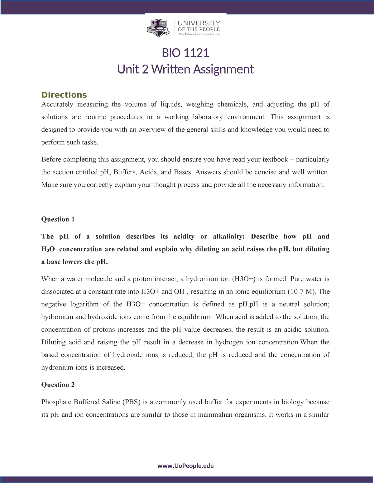 biol 1121 written assignment unit 2