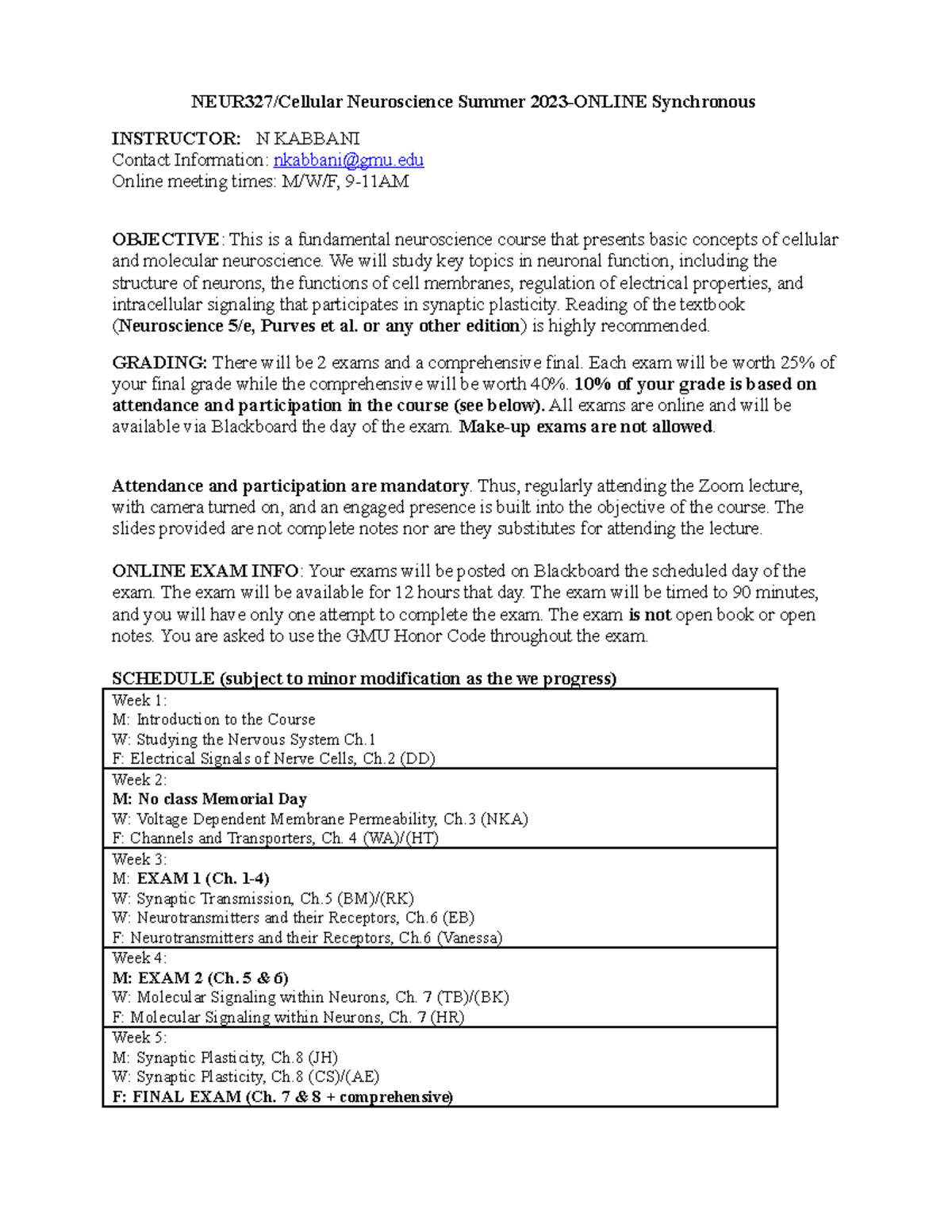 Neuro 327Syllabus Summer 2023 - NEUR327/Cellular Neuroscience Summer ...