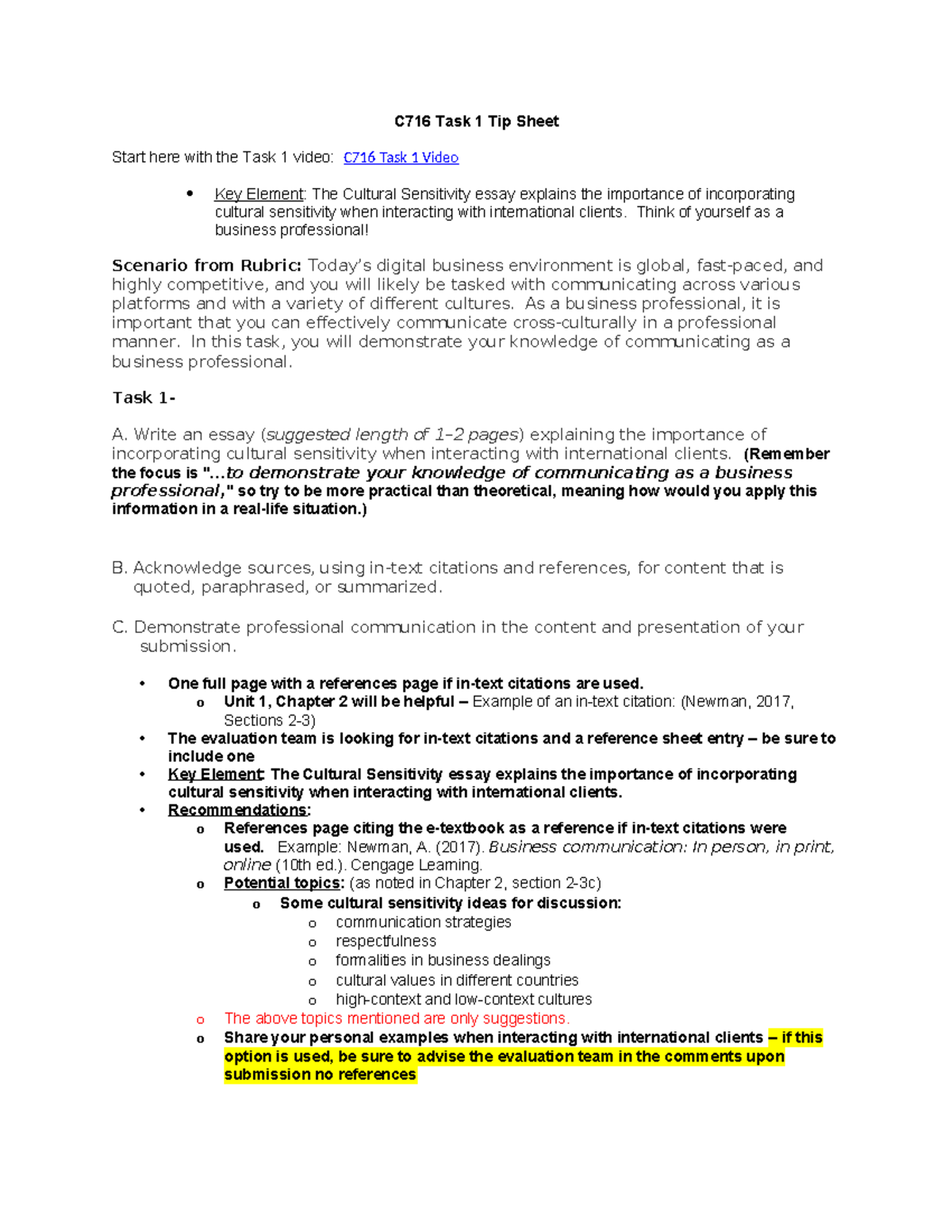 C716 Task 1 Tip Sheet - N/A - C716 Task 1 Tip Sheet Start here with the ...