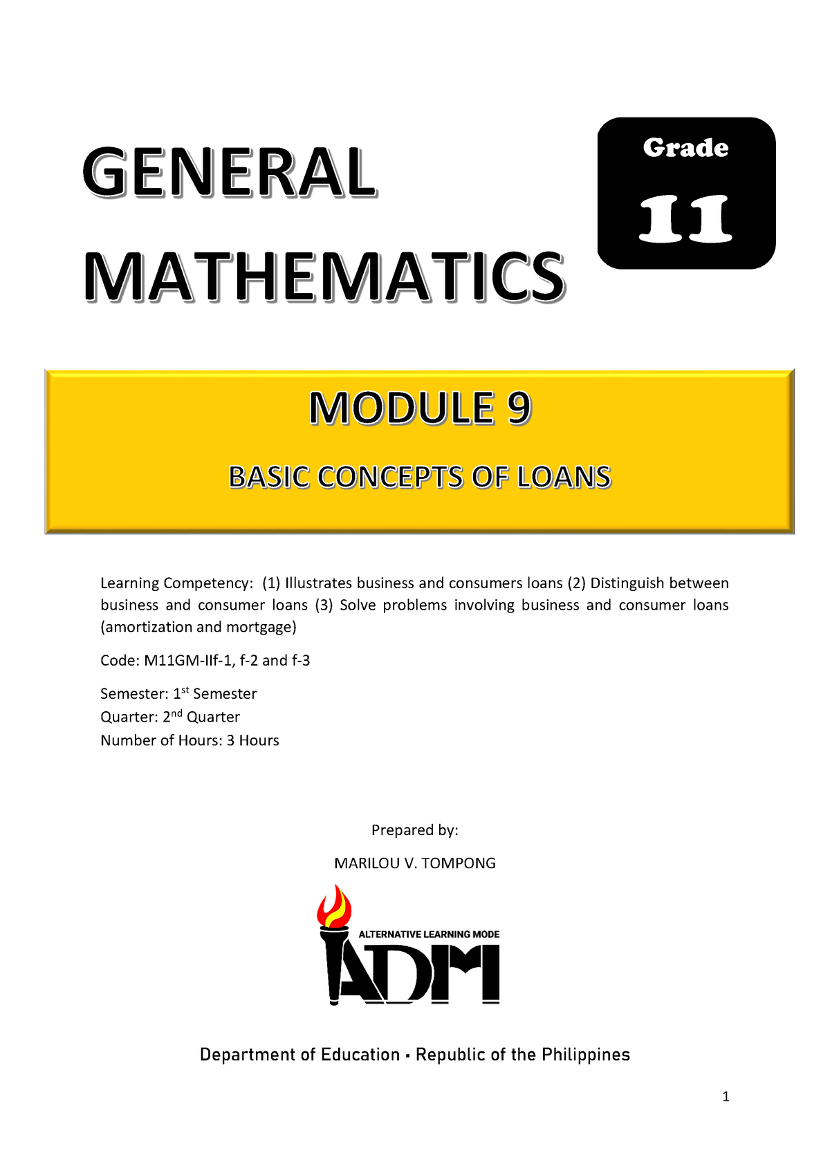 Gen Math 11 Q2 Mod9 Basic-Concepts-of-Loans Version 2 - Learning ...