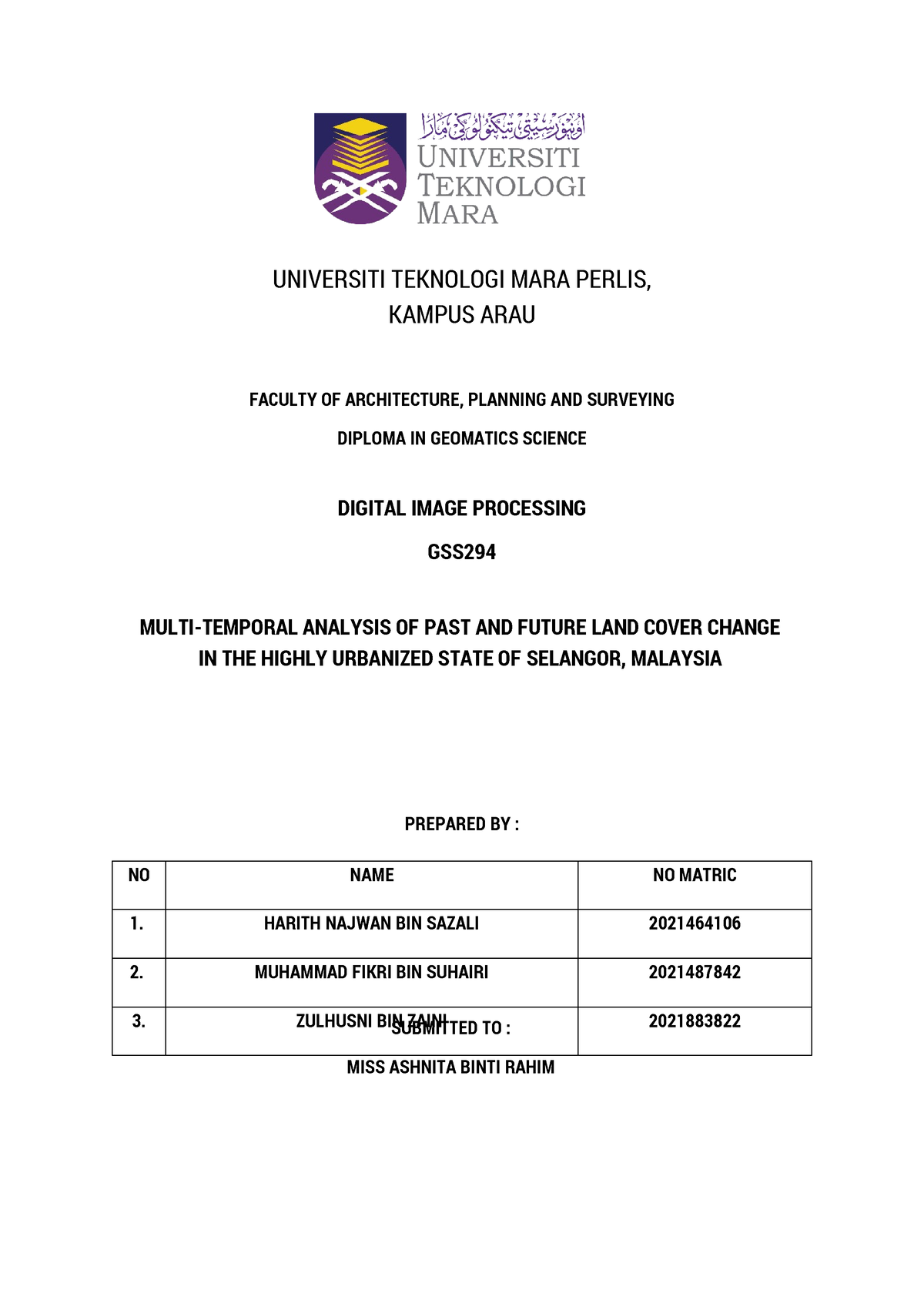 Proposal 294 - nites - UNIVERSITI TEKNOLOGI MARA PERLIS, KAMPUS ARAU ...