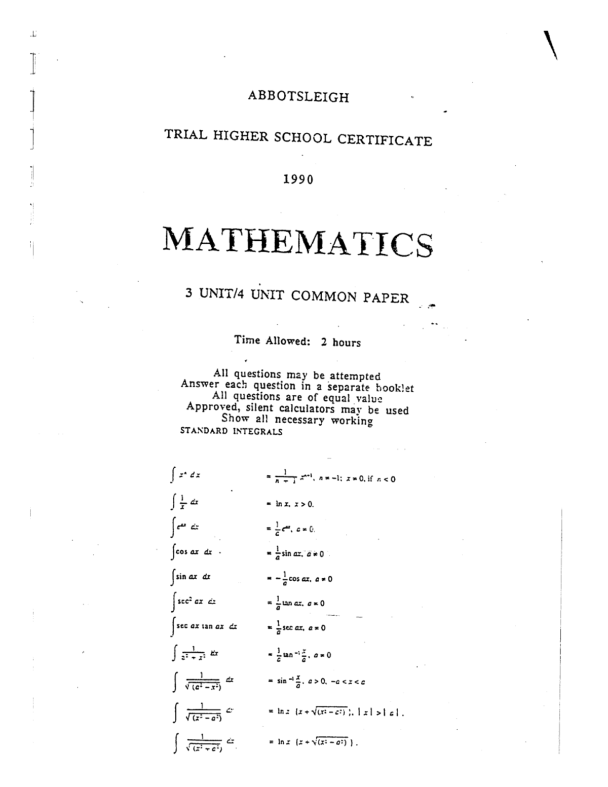 Abbotsleigh 1990 3U Trials - ABBOTSLEIGH TRIAL HIGHER SCHOOL ...