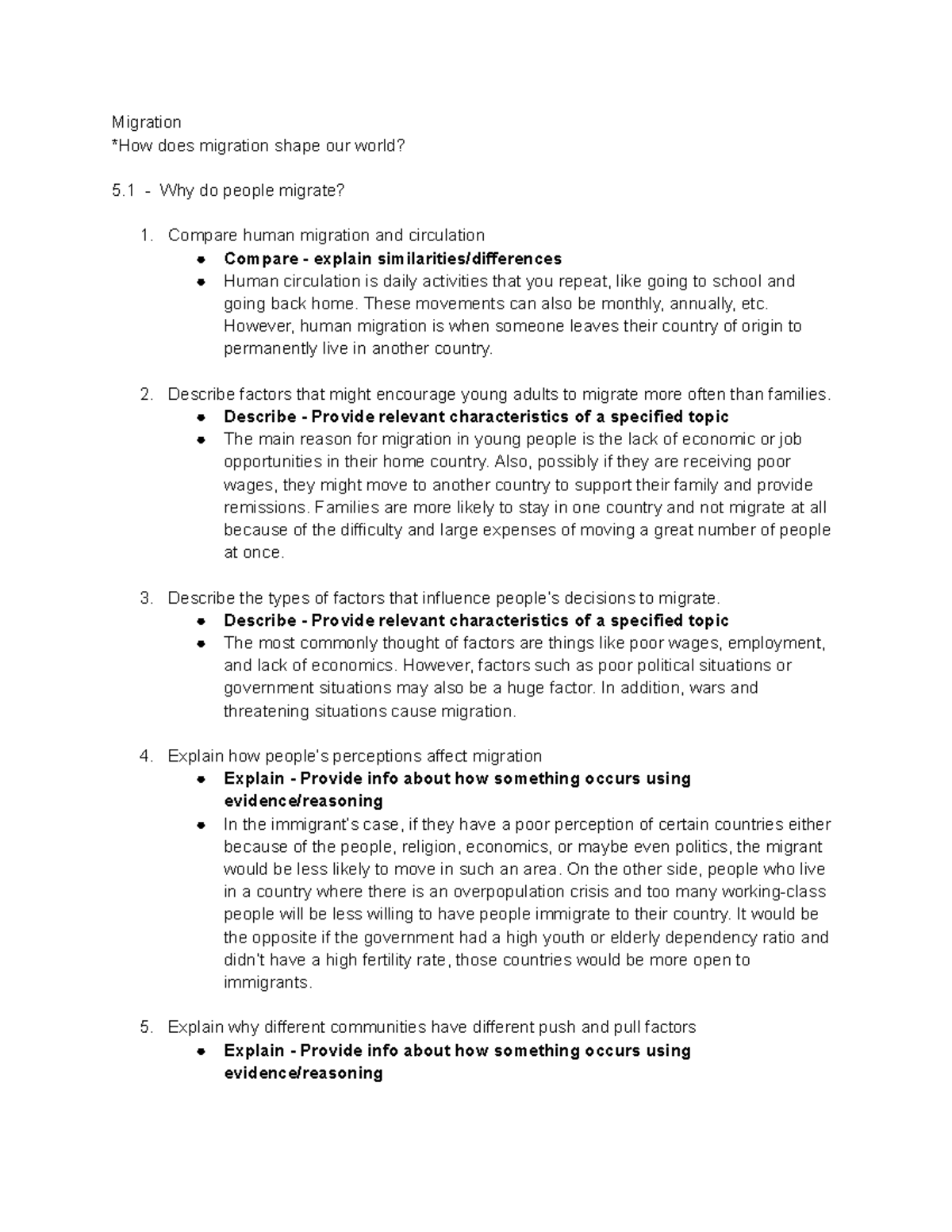 Chapter 5 APHG Notes - Migration *How Does Migration Shape Our World? 5 ...