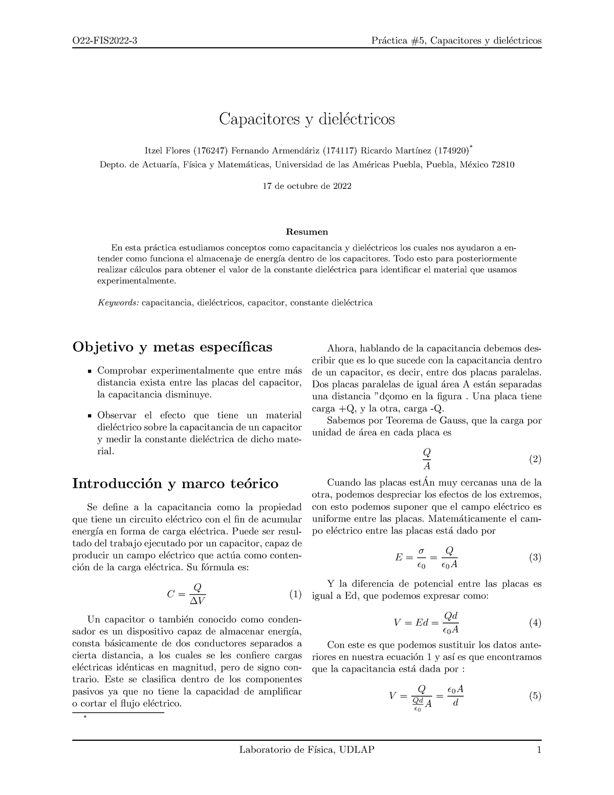 FGII P5 Capacitores Y Diel Ctricos REP - O22-FIS2022-3 Pr ́actica #5 ...
