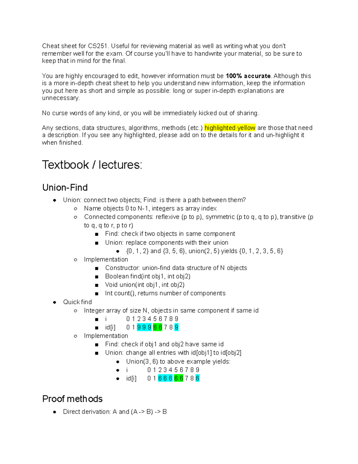 CS251 Cheat Sheet - Summary Data Structures - Cheat Sheet For CS251 ...