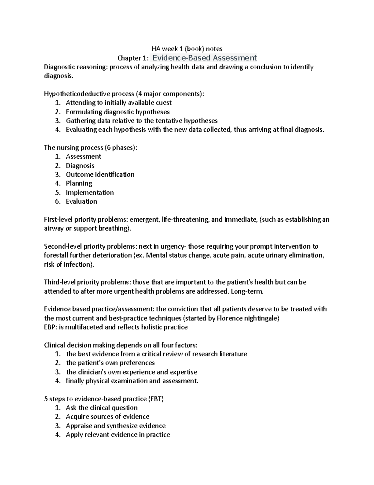 HA week 1(book) notes - HA week 1 (book) notes Chapter 1: Evidence ...