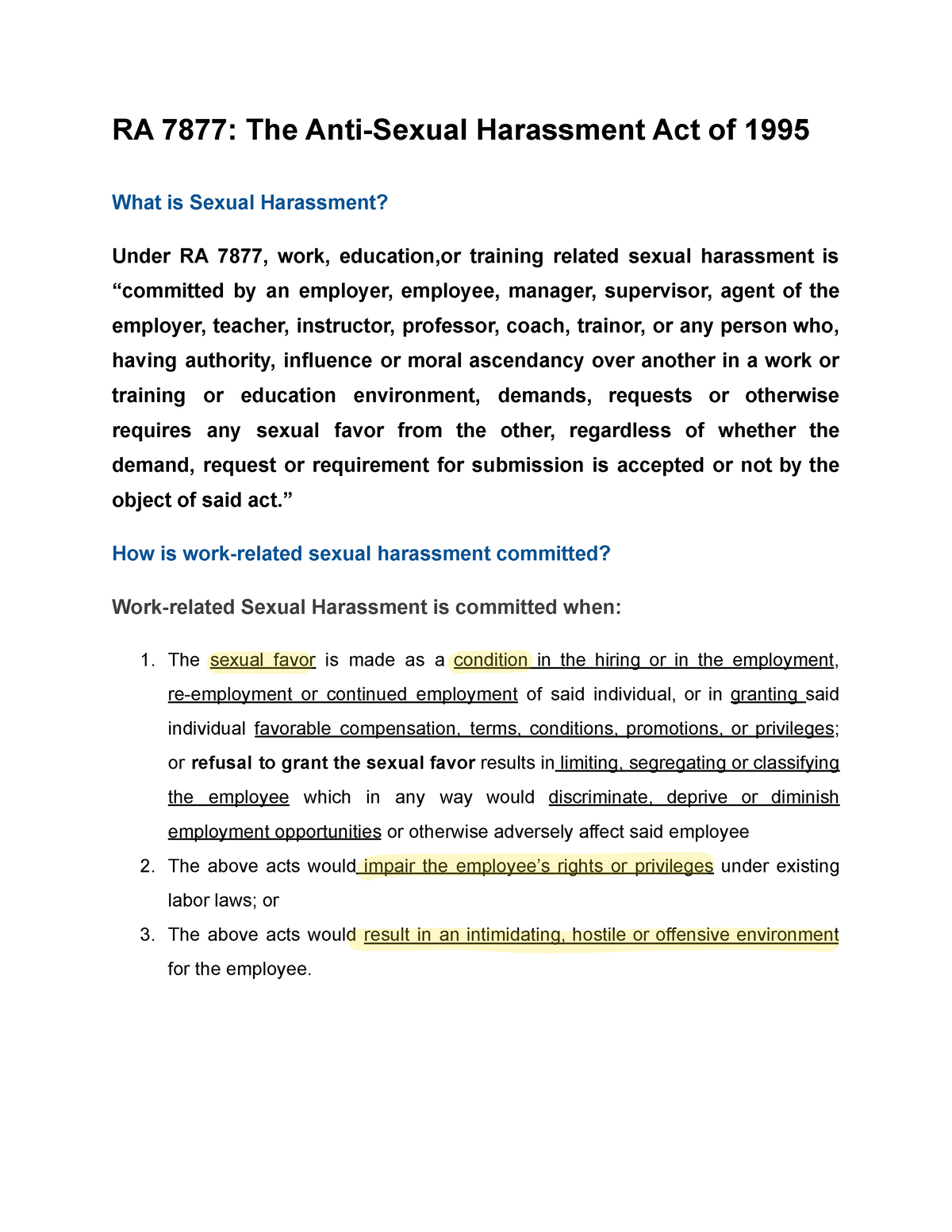 RA 7877 The Anti-Sexual Harassment Act Of 1995 - RA 7877: The Anti ...