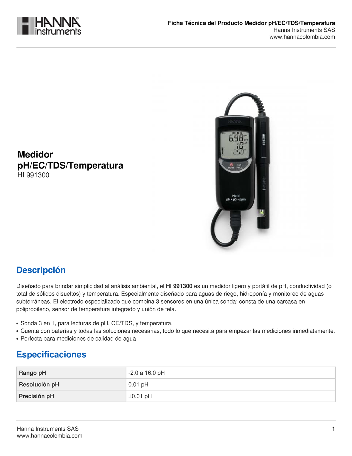 Ficha T Cnica Hi Hanna Instruments Sas Hannacolombia Hanna