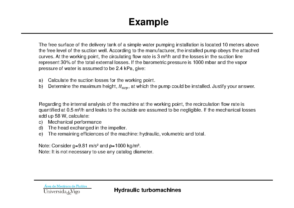 example NPSH curves Hydraulic turbomachines Área de Mecánica de