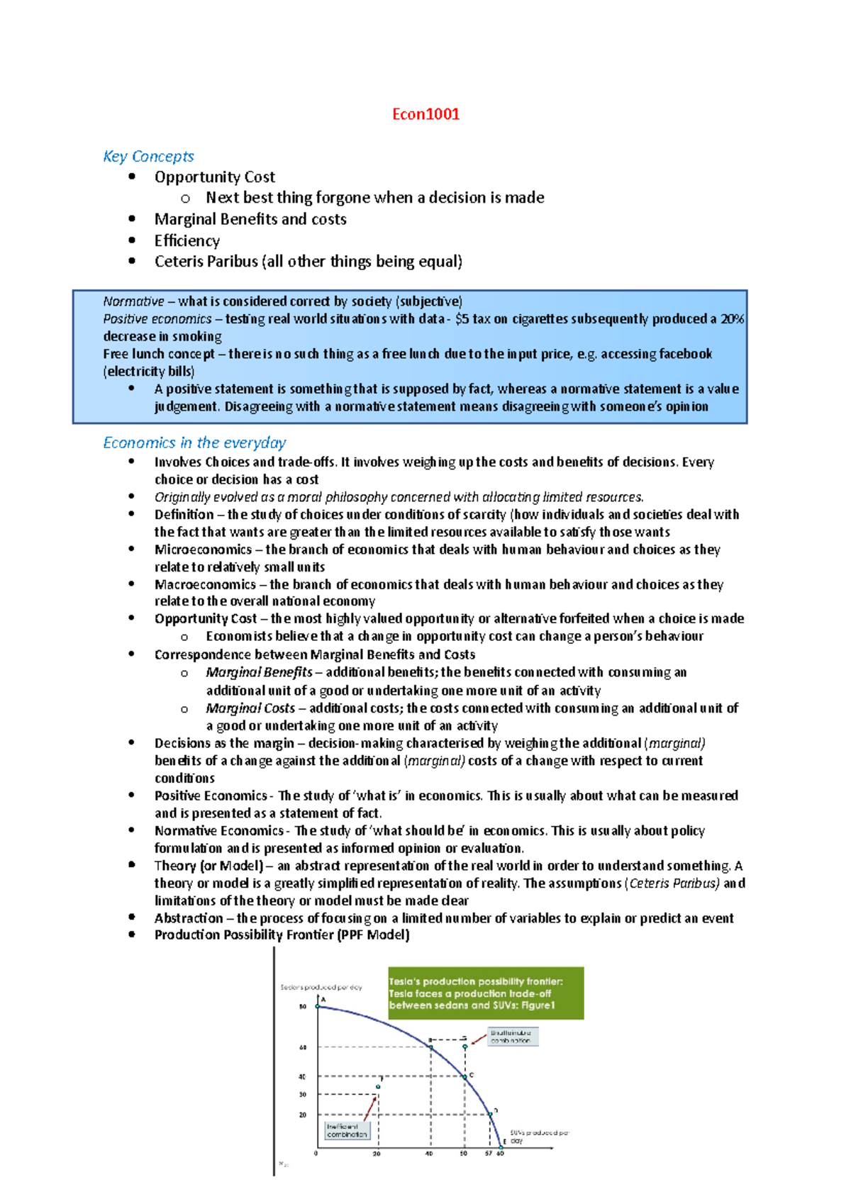 ECON1001 - Lecture Notes - Econ Key Concepts Opportunity Cost O Next ...