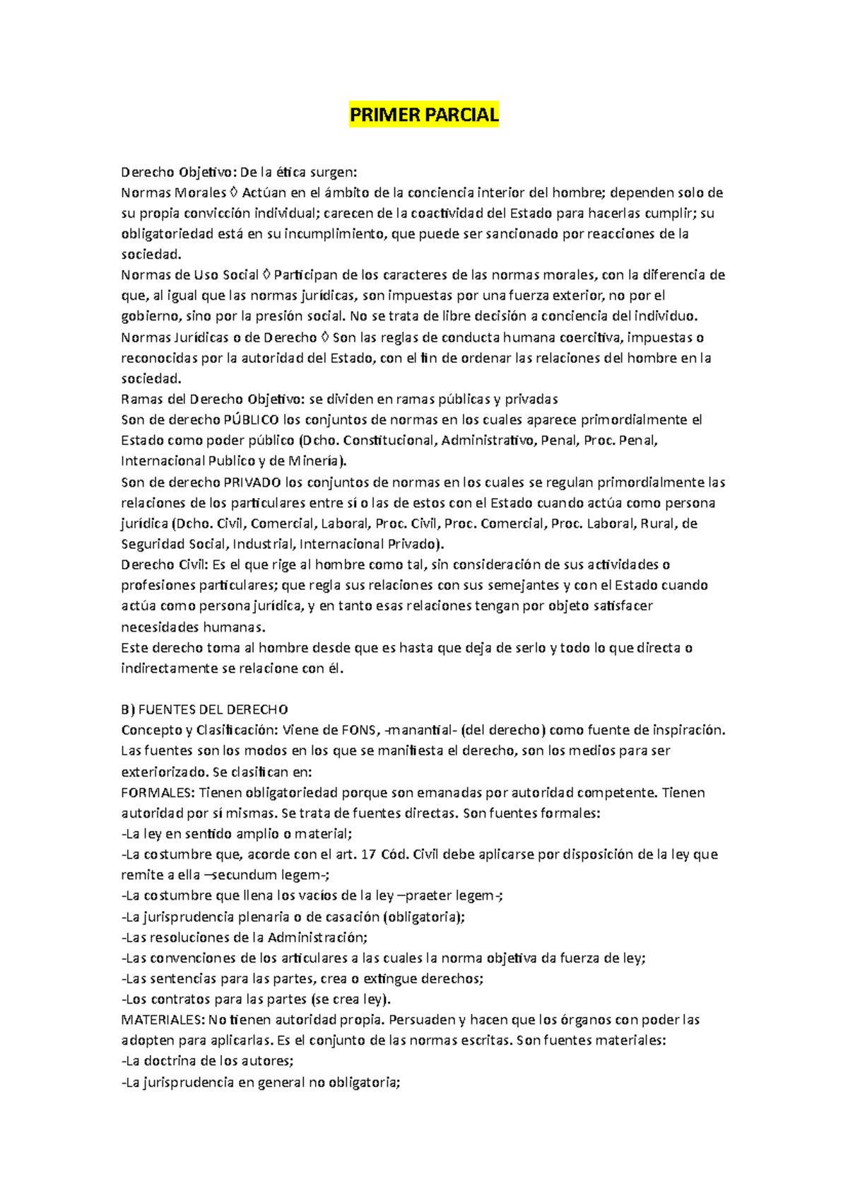 Derecho Civil RESUMEN COMPLETO - PRIMER PARCIAL Derecho Objetivo: De La ...