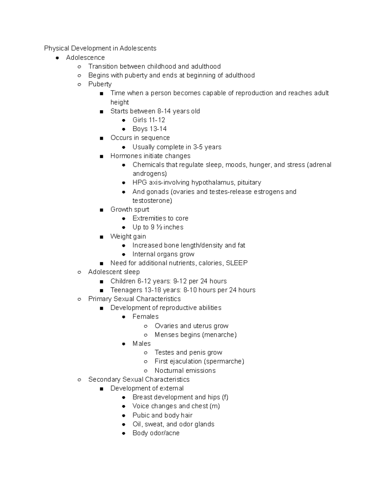 Individual and Family Development: Lifespan Notes 10/17 - Physical ...