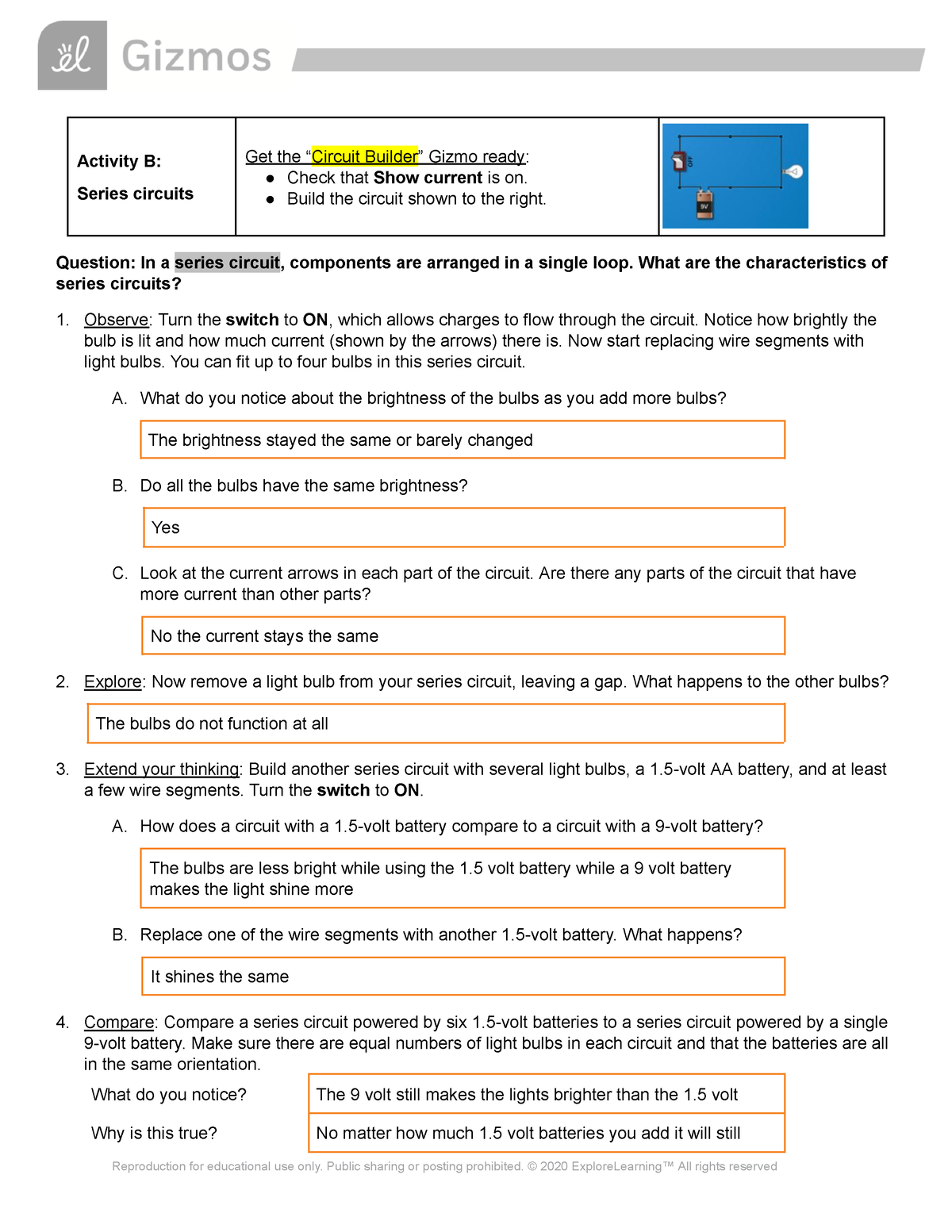 Gizmos - Series and Parallel Circuits - Activity B: Series circuits Get ...