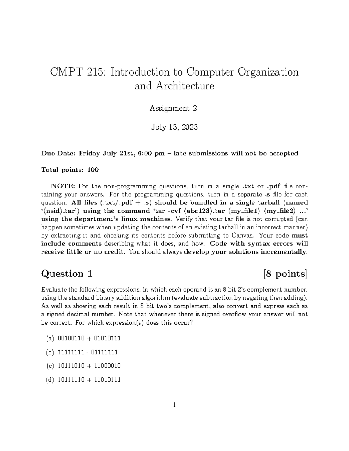 computer organization and architecture assignment questions