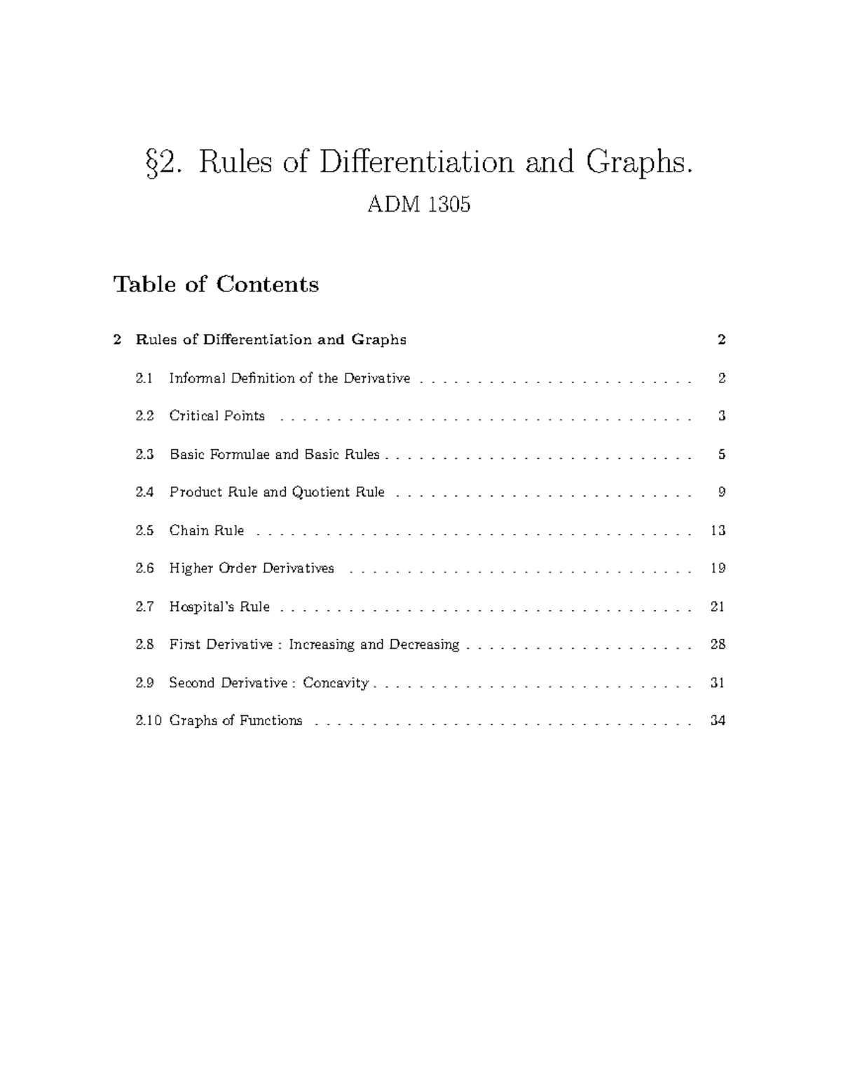 ADM1305 Calcul Chapter 02 Derivatives and Graphs completed - §2. Rules ...