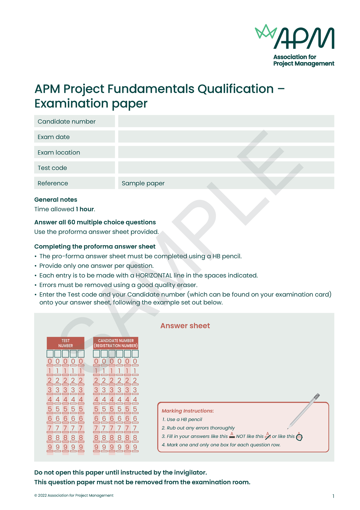 Project fundamentals qualification sample exam paper General