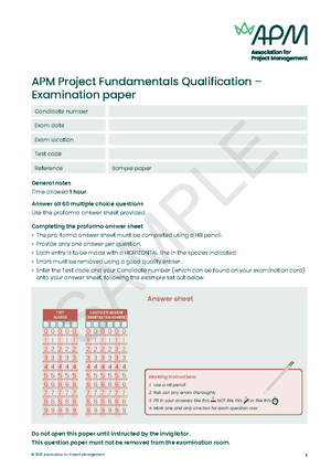 Project fundamentals qualification sample exam paper General