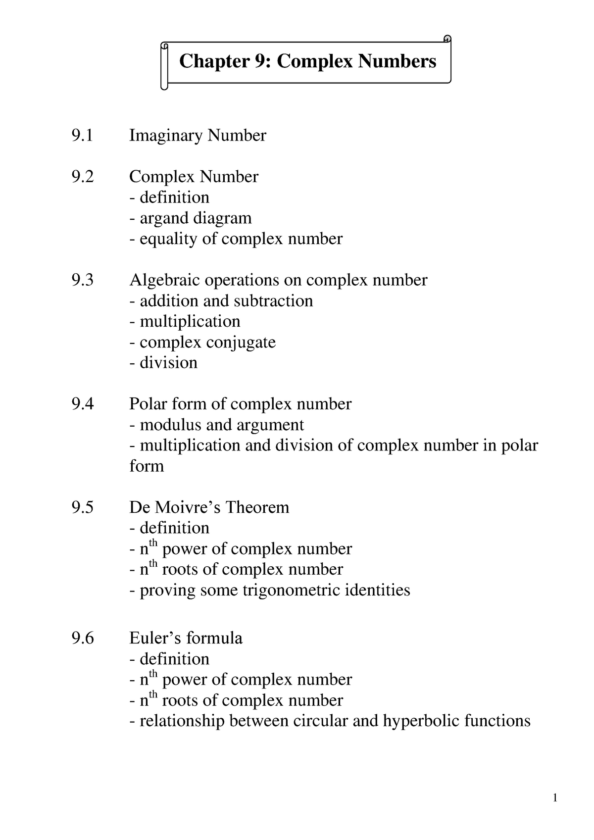 Chap 9 - Complex Number - Lecture Notes 9 - Chapter 9: Complex Numbers ...