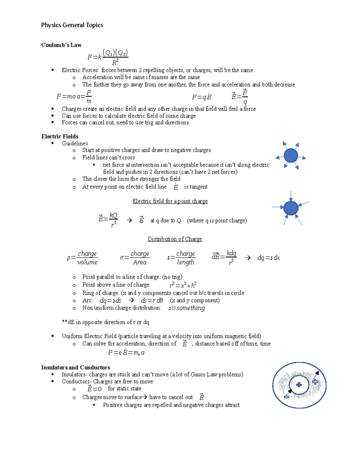 Physics Study Guide - Coulomb’s Law F=k (Q 1 )(Q 2 ) R 2 Electric ...