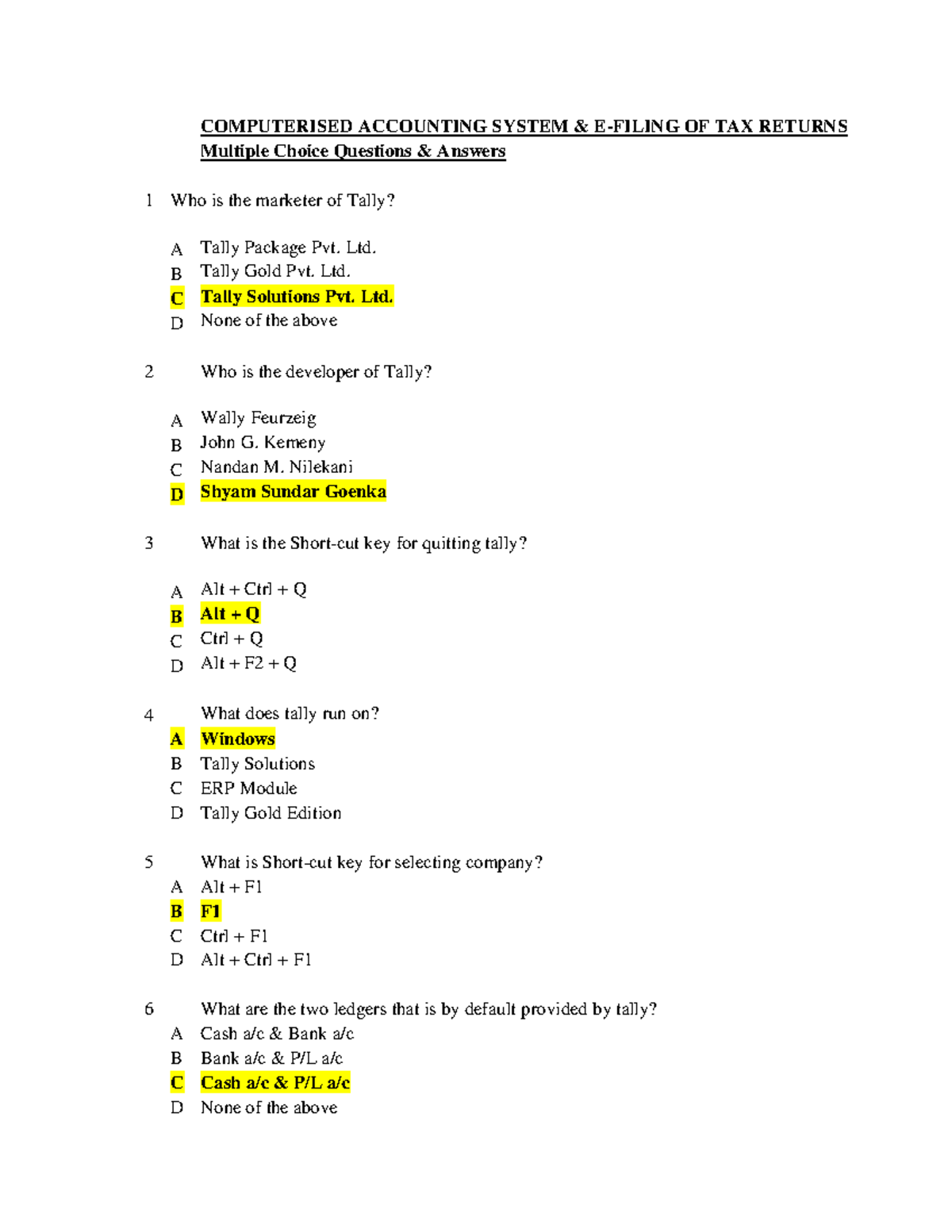 Computerised Accounting System E Filing OF TAX Returns Study Material ...