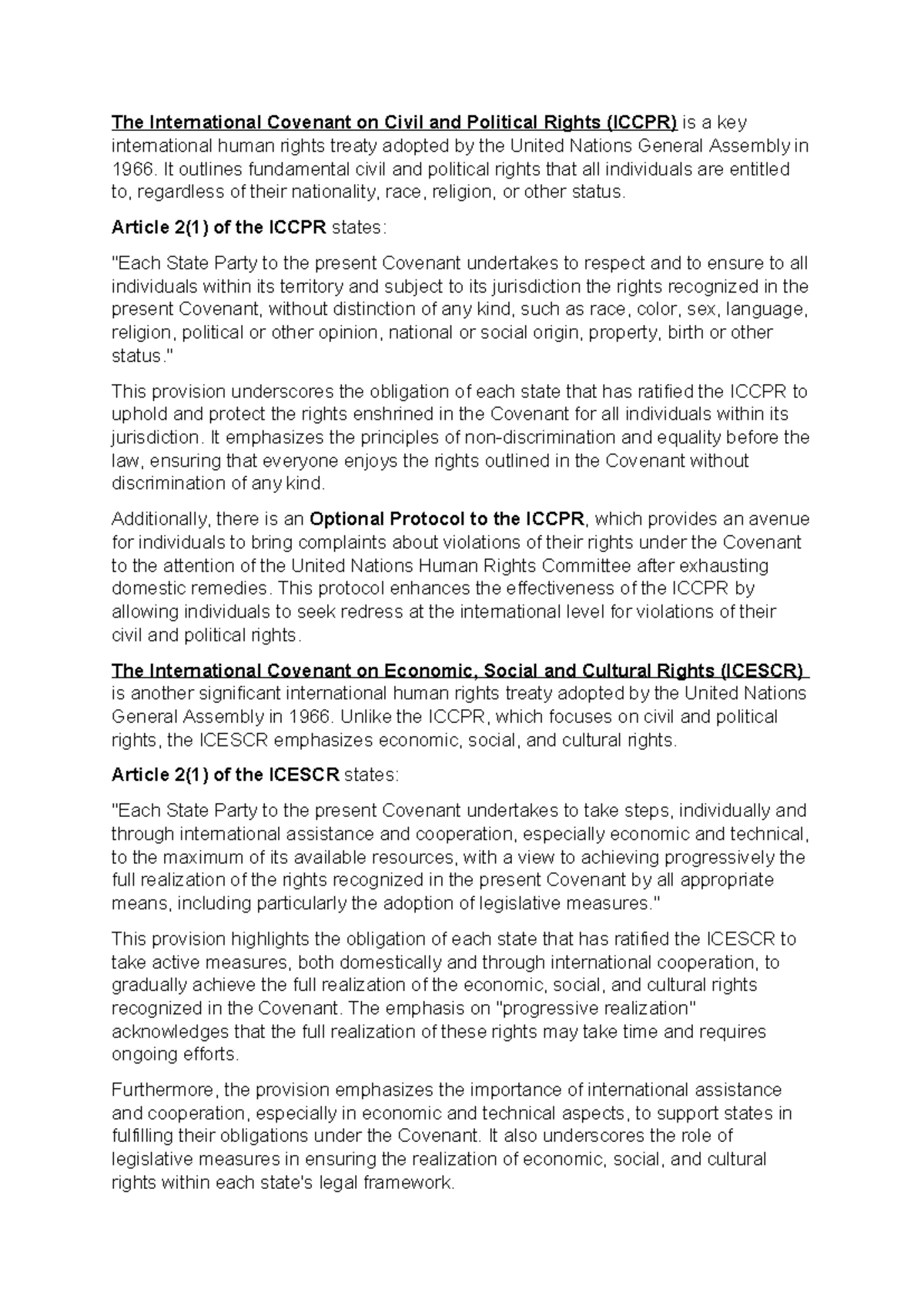 The International Covenant on Civil and Political Rights - It outlines ...