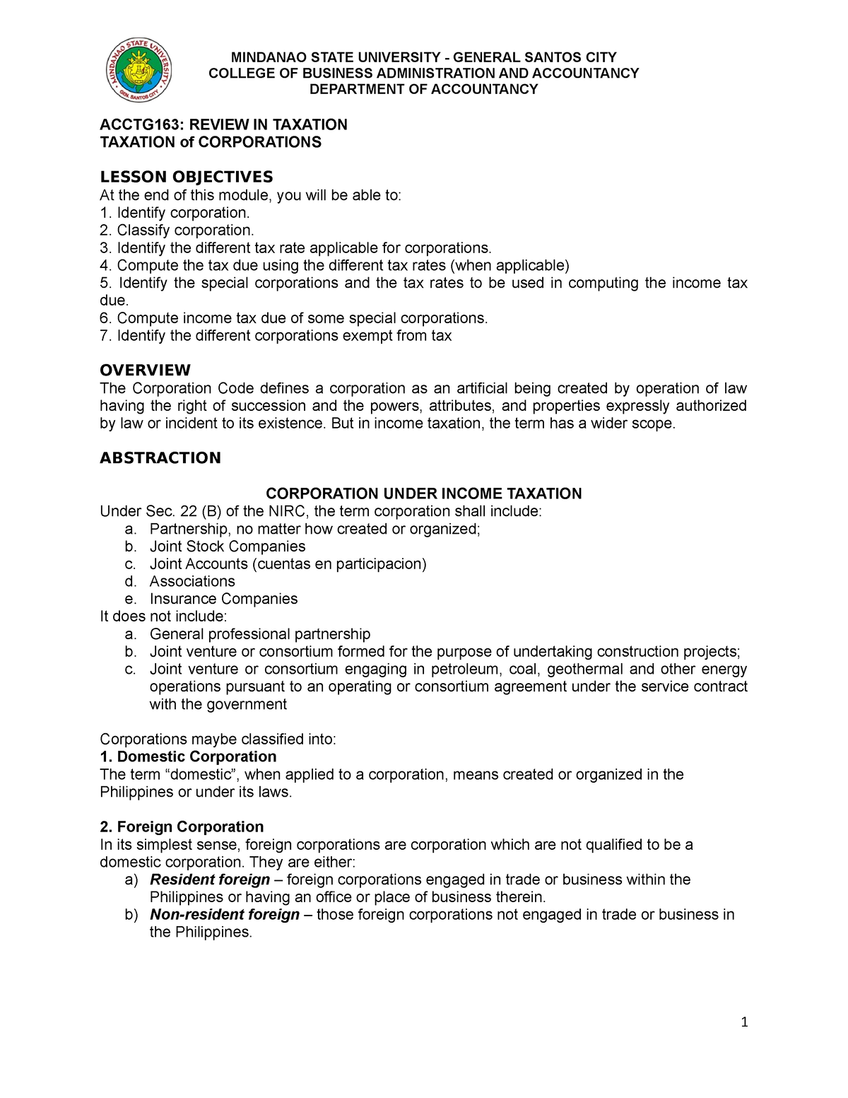 TAX-ON- Corporations - Taxation on corporarion. Brief introduction ...