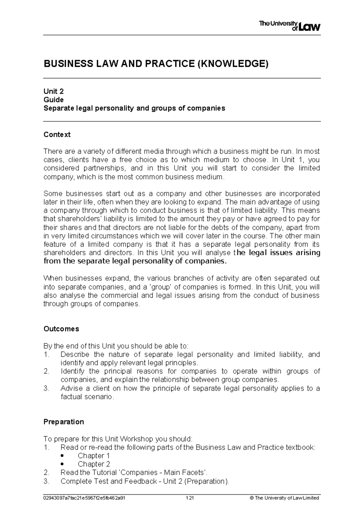 2324 blp ws02 ce01 guide - BUSINESS LAW AND PRACTICE (KNOWLEDGE) Unit 2 ...