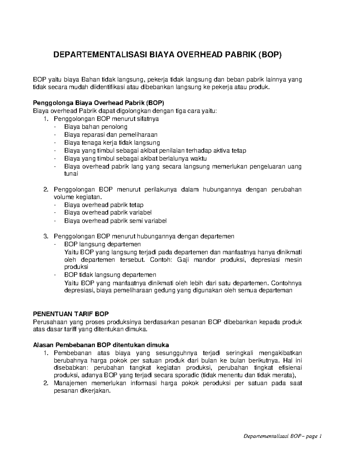 Departementalisasi Biaya Overhead Pabrik - DEPARTEMENTALISASI BIAYA ...