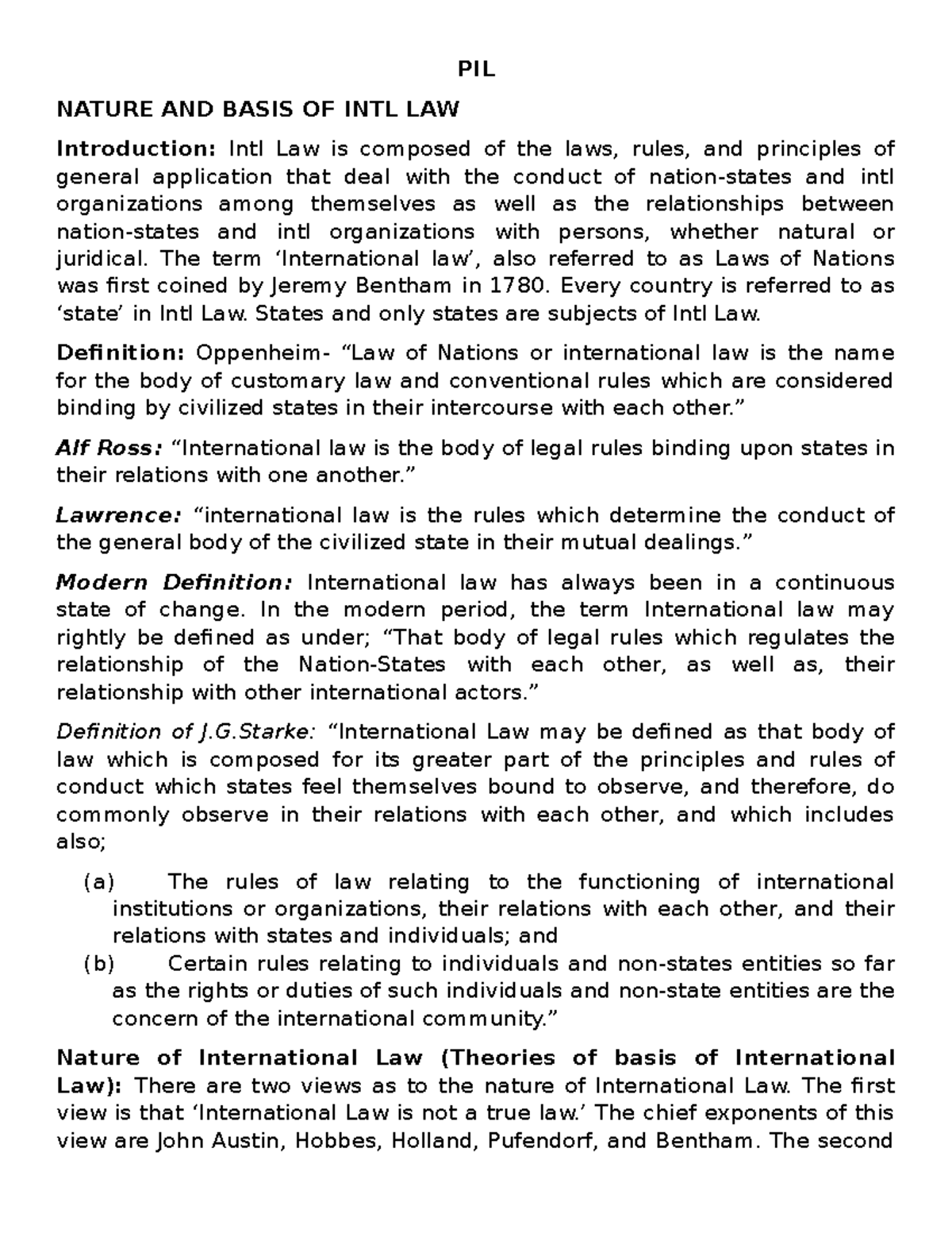 PIL - Self made KSLU necessary notes - PIL NATURE AND BASIS OF INTL LAW ...