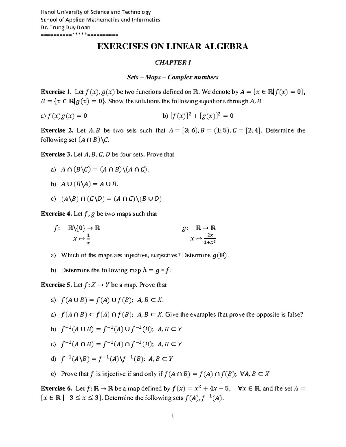 Exercises On Linear Algebra MI1144 - School Of Applied Mathematics And ...